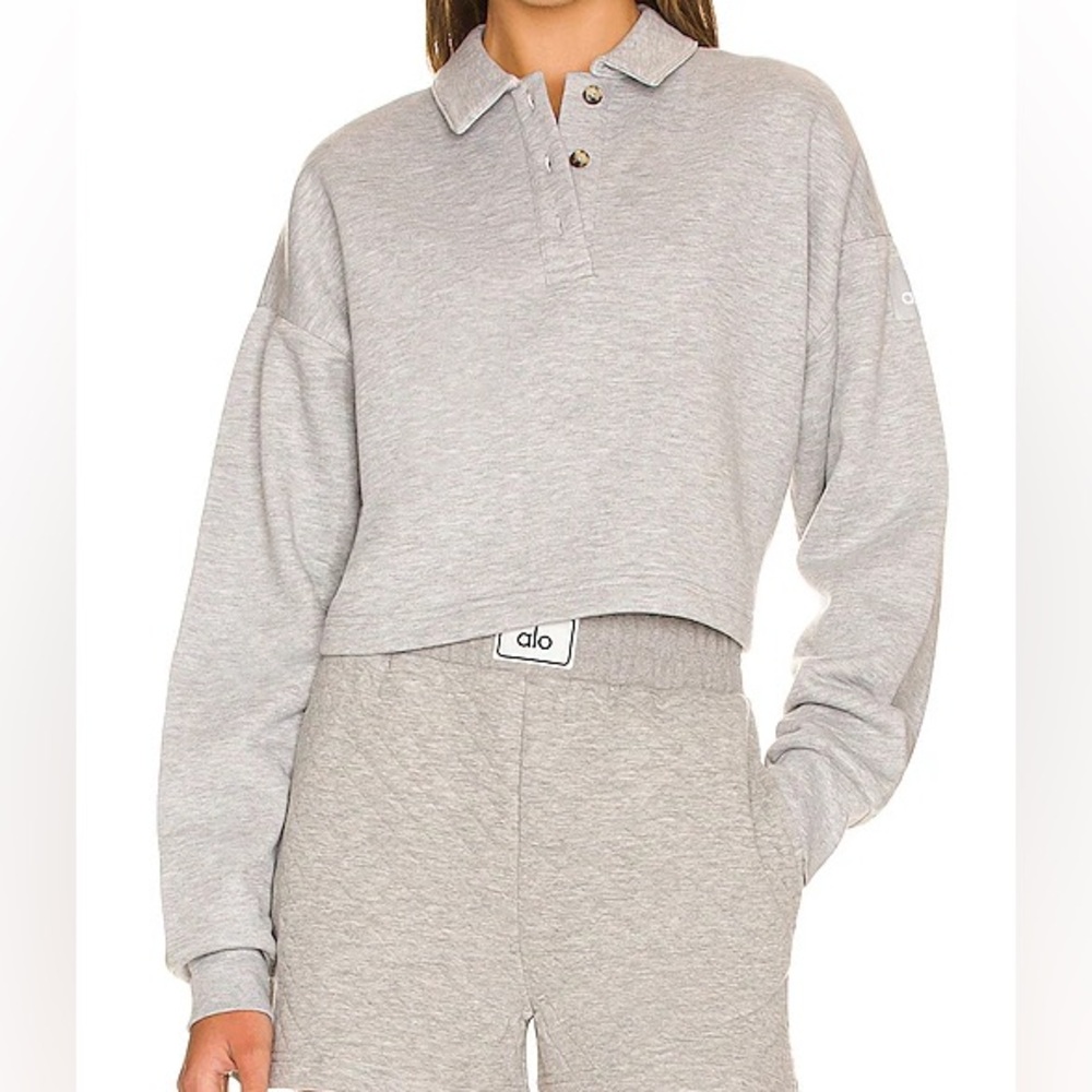 Alo Cropped Polo Sweatshirt - Grey